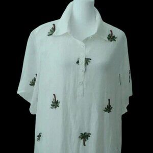 Kindred Antropolgy Women's White Embroidery Palms Midi Dress Size 2X NEW